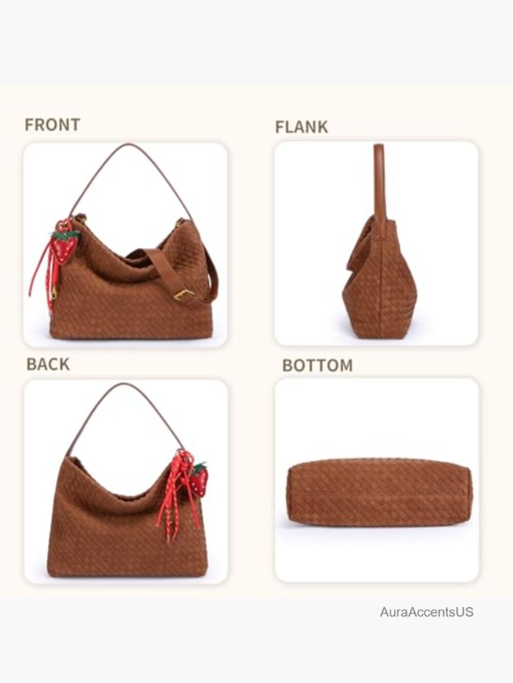 Woven Suede Shoulder Bag Hobo Tote Satchel Crossbody Work Travel - Picture 6 of 7